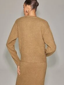 Anewsta Essential Autumn/Winter New Mohair Solid Color Long Sleeve Single-Breasted Knit Cardigan - Camel - View 7