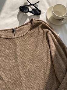 SHEIN EZwear 燈籠袖混色針織毛衣，秋冬款針織毛衣 - 駝色 - 查看 6