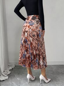 Elenzga 女款優雅波點印花拼接百褶裙 - 彩色 - 查看 2
