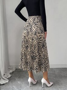 Elenzga 女款優雅波點印花拼接百褶裙 - 彩色 - 查看 2