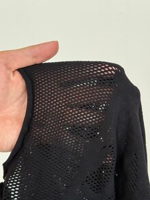 Whyspr Plus Size Women's Skeleton Pattern Hollow Out Sheer Long Sleeve Slim Fit Sexy Dress Fall - Black - View 6