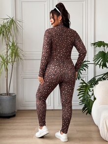 SHEIN EZwear 秋冬鏽棕色豹紋休閒大尺碼女裝套裝 - 鏽棕色 - 查看 2