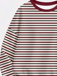 Tween Girls Autumn/Winter Casual Fashion Red Contrast Striped Crew Neck Sweatshirt And Leggings Set - Multicolor - View 7