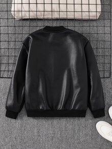 SHEIN Jaket Balap PU Hitam Musim Gugur/Dingin untuk Anak Laki-laki, Jaket Berlapisan Termal - MultiWarna - View 2
