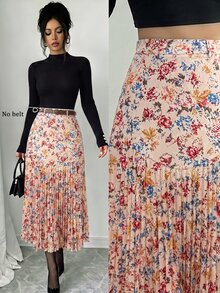 Elenzga 女款優雅波點印花拼接百褶裙 - 彩色 - 查看 1