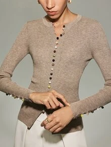Anewsta Women's Solid Color Casual Versatile Daily Wear Knit Top - Camel - View 4