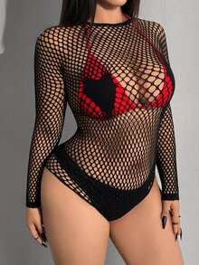 Whyspr Women's Plus Size Sexy Hollow Out Bodysuit - Black - View 3