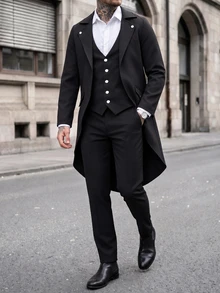 Manfinity Bizformal معطف ترنش رجالي كاجوال بقصة فضفاضة متعدد الاستخدامات للتنقل اليومي - الأسود - مشاهدة 4