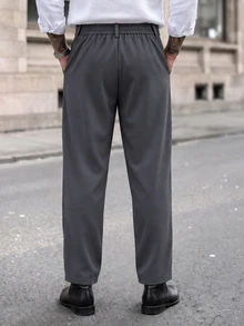 Manfinity CasualCool Men's Pleated Straight Leg Dress Pants With Side Pockets For Office And Commuting - Dark Grey - View 2