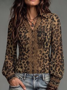 Flora Isola Flora Isola Women's Leopard Print Casual Versatile Daily Wear Blouse - Green - View 7