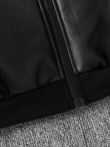 SHEIN Jaket Balap PU Hitam Musim Gugur/Dingin untuk Anak Laki-laki, Jaket Berlapisan Termal - MultiWarna - View 5