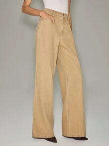 Anewsta Essential Women's Spring/Autumn New Modern Minimalist Fashion Light Brown Versatile Commute Shopping Date Slimming Draped Straight Leg Jeans - Brown - View 1