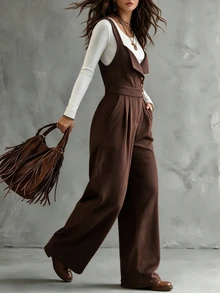 LUMIGAL Vintage Corduroy Overalls, Versatile Western Cowboy Style, Casual Commute Jumpsuit For Women - Brown - View 6
