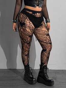 Whyspr Plus Size Women Solid Color Hollow Out Casual Versatile Tight Leggings - Black - View 3