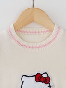 HELLO KITTY AND FRIENDS | SHEIN GraphicGems 女童 2 件套針織套裝，圓領毛衣與裙子，毛巾刺繡套頭針織上衣搭配紅色裙子，柔軟舒適，簡約可愛優雅風，長袖，適合旅行與外出，秋冬穿著 - 粉色 - 查看 4