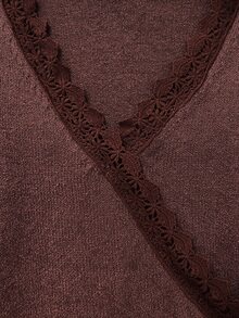 Breezaya V-Neck Patchwork Lace Knit Sweater For Daily, Vacation, Casual, Commute And Date Wear - Coffee Brown - View 5