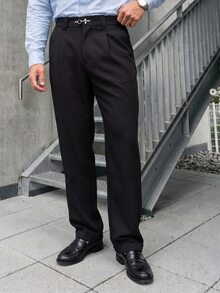 Manfinity CasualCool Men's Solid Color Casual Versatile Commute Travel Suit Pants - Black - View 1