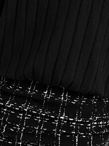 Young Girls 2-In-1 Mock Neck Dress, Black Ribbed Knit Top & Tweed Plaid Snug Fit Skirt Outfits For Fall Winter - Black - View 7