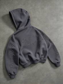 Manfinity Roghcode Men's Letter Embroidered Long Sleeve Casual Hoodie - Grey - View 3