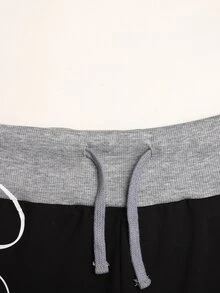 Barn- och tonårstjejens höst/vinter casual vardagsoutfit med stickad jacka med bokstavstryck i enfärgad svart, färgblockerad midja och utsvängda benbyxor, Back to School - Svart - Visa 8