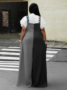 Maweii Plus Size Sexy Colorblock Pocket Loose Jumpsuit For Vacation - Multicolor - View 6