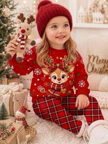 Baby Girl Cartoon Print Long Sleeve Sweatshirt And Autumn Winter Pants Casual Set - Multicolor - View 3