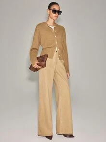 Anewsta Essential Women's Spring/Autumn New Modern Minimalist Fashion Light Brown Versatile Commute Shopping Date Slimming Draped Straight Leg Jeans - Brown - View 3
