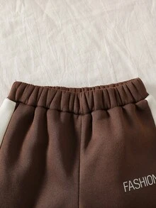 Genkimix Kids 2件組小男孩休閒運動學院風街頭酷感翅膀印花衛衣＋長褲，適合上學、旅行、春秋穿著、生日海灘白色 - 棕色 - 查看 7