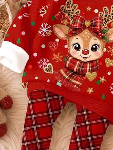 Baby Girl Cartoon Print Long Sleeve Sweatshirt And Autumn Winter Pants Casual Set - Multicolor - View 5