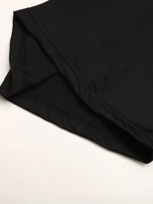Barn- och tonårstjejens höst/vinter casual vardagsoutfit med stickad jacka med bokstavstryck i enfärgad svart, färgblockerad midja och utsvängda benbyxor, Back to School - Svart - Visa 12