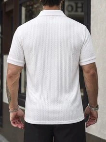 Manfinity Homme Premium Texture Diamond Pattern Fabric Contrast Trim Collar Men's Business Casual Short Sleeve Shirt - White - View 2