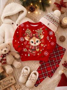 Baby Girl Cartoon Print Long Sleeve Sweatshirt And Autumn Winter Pants Casual Set - Multicolor - View 7