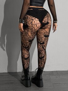 Whyspr Plus Size Women Solid Color Hollow Out Casual Versatile Tight Leggings - Black - View 2