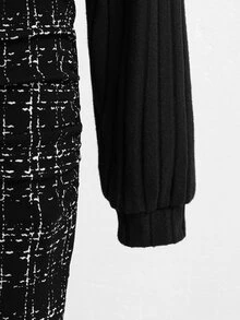 Young Girls 2-In-1 Mock Neck Dress, Black Ribbed Knit Top & Tweed Plaid Snug Fit Skirt Outfits For Fall Winter - Black - View 4