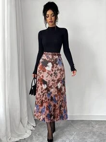 Elenzga 女款優雅波點印花拼接百褶裙 - 彩色 - 查看 3
