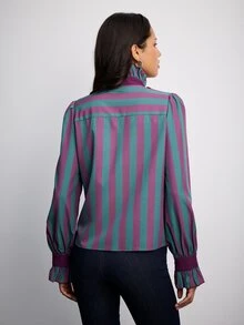 Nöista قميص مخطط بكشكشة، طراز فيكتوري، مناسب للحفلات والمواعيد، متعدد الاستخدامات، كاجوال، أساسي. خريف/شتاء. أنيق. للخروج، لطيف، أنيق - الأرجواني - مشاهدة 4