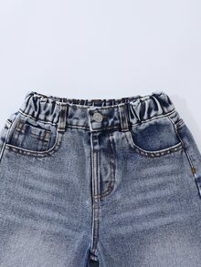 Young Boys' Denim Curved-Leg Jeans - Light Wash Loose Fit Casual Streetwear Trousers For Four Seasons - Light Wash - View 4