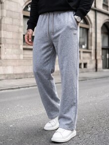 Manfinity CasualCool 男士直筒運動長褲，寬鬆版型，中性風格，街頭休閒風，舒適好穿，男女皆宜，四季可穿 - 灰色 - 查看 5