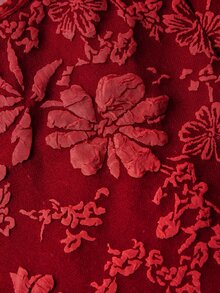 SHEIN MOD 杏棕色花卉提花束腰上衣女款，露肩泡泡袖襯衫，荷葉邊裝飾文藝復興鄉村風復古復古風晚裝 - 紅色 - 查看 6