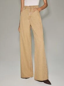 Anewsta Essential Women's Spring/Autumn New Modern Minimalist Fashion Light Brown Versatile Commute Shopping Date Slimming Draped Straight Leg Jeans - Brown - View 4