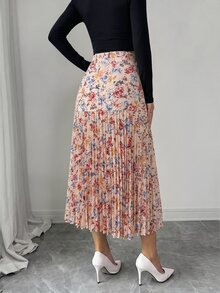 Elenzga 女款優雅波點印花拼接百褶裙 - 彩色 - 查看 2