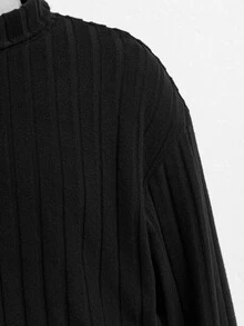 Young Girls 2-In-1 Mock Neck Dress, Black Ribbed Knit Top & Tweed Plaid Snug Fit Skirt Outfits For Fall Winter - Black - View 5