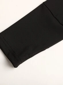 Barn- och tonårstjejens höst/vinter casual vardagsoutfit med stickad jacka med bokstavstryck i enfärgad svart, färgblockerad midja och utsvängda benbyxor, Back to School - Svart - Visa 6