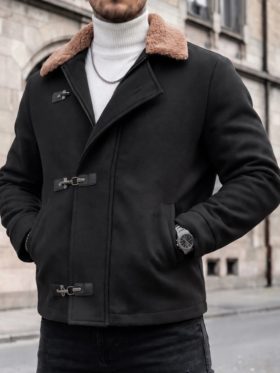 Manfinity CasualCool Men's Mature Casual Solid Color Wool Short Jacket, Best Choice For Holiday Gift - Black - View 1