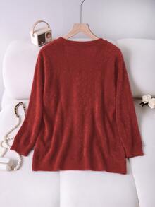 GlowEve CURVE Plus Size Women's Solid Color Long Sleeve Single-Breasted Casual Cardigan, Spring/Summer - Burgundy - View 2