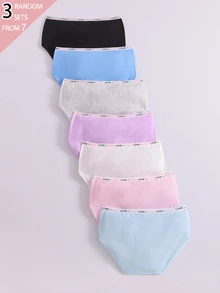 3pcs Random Assorted Bow Print Cute Sweet Cotton Comfortable Soft Multi-Color Macaron Color Triangle Panties - Multicolor - View 2