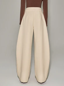 Anewsta Essential Fashionable Modern Apricot Curved Leg Casual Commute Office Women's Long Pants - Apricot - View 5