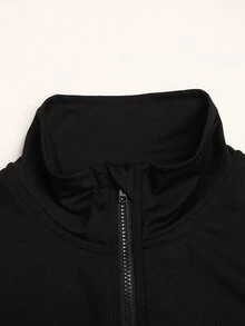 Barn- och tonårstjejens höst/vinter casual vardagsoutfit med stickad jacka med bokstavstryck i enfärgad svart, färgblockerad midja och utsvängda benbyxor, Back to School - Svart - Visa 5
