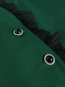 Maweii طقم بدلة نسائي مقاس كبير بتصميم عتيق أنيق مع جاكيت بأزرار وتفاصيل دانتيل مرقع وتنورة حورية البحر لحفلات المساء - أخضر داكن - مشاهدة 7