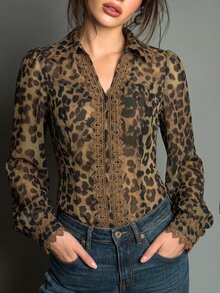 Flora Isola Flora Isola Women's Leopard Print Casual Versatile Daily Wear Blouse - Green - View 6